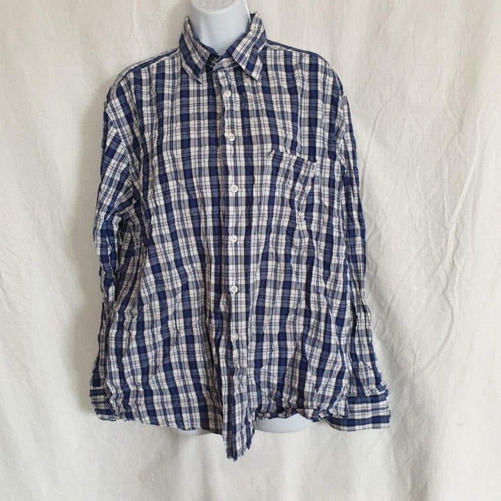 Net geruit overhemd, blauw met wit. Mt L (41/42) John Cabot, Kleding | Heren, Overhemden, Zo goed als nieuw, Halswijdte 41/42 (L)