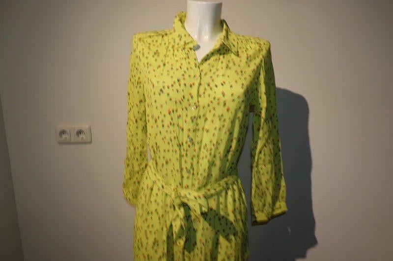 Pom Amsterdam citruse gele door knoop jurk kleur printje M, Maat 38/40 (M), Verzenden, Geel, Zo goed als nieuw