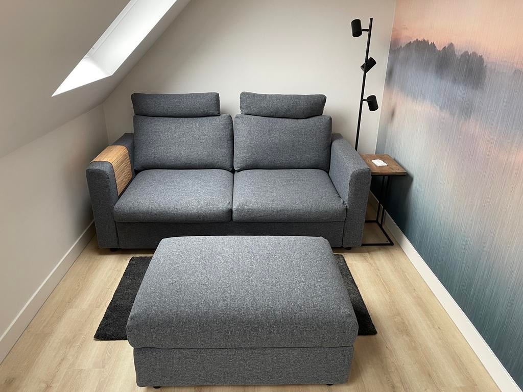 Ikea Vimle Slaapbank 140x200 cm met hocker en beddengoed, Huis en Inrichting, Ophalen, Tweepersoons, 140 cm, Zo goed als nieuw