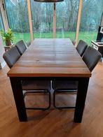 Robuuste massief eiken tafelset te koop, Ophalen, Gebruikt, Eiken