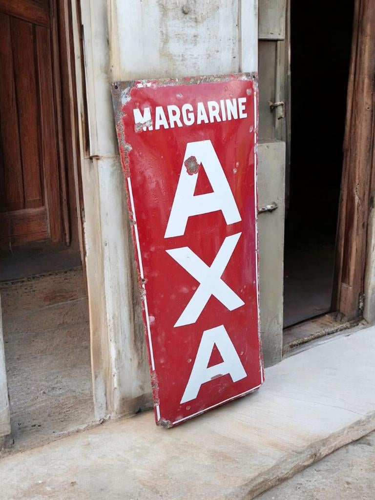 Emaille bord Margarine AXA uit de 30'r jaren., Verzamelen, Merken en Reclamevoorwerpen, Reclamebord, Gebruikt, ., Ophalen of Verzenden