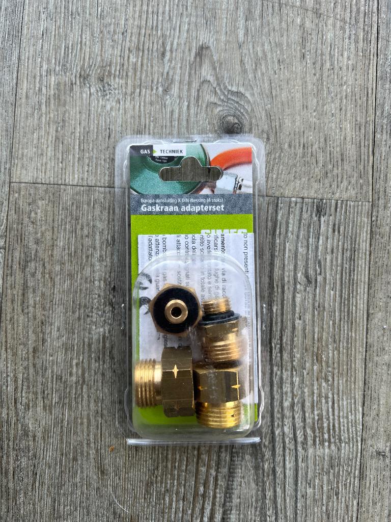 Gaskraan adapterset Europa aansluiting X DIN messing (4 st), Caravans en Kamperen, Ophalen, Nieuw