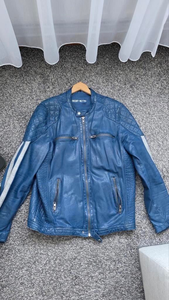 Leren zomerjas echt leer zgan, Blauw, FREAKY NATION, Overige maten, Ophalen of Verzenden