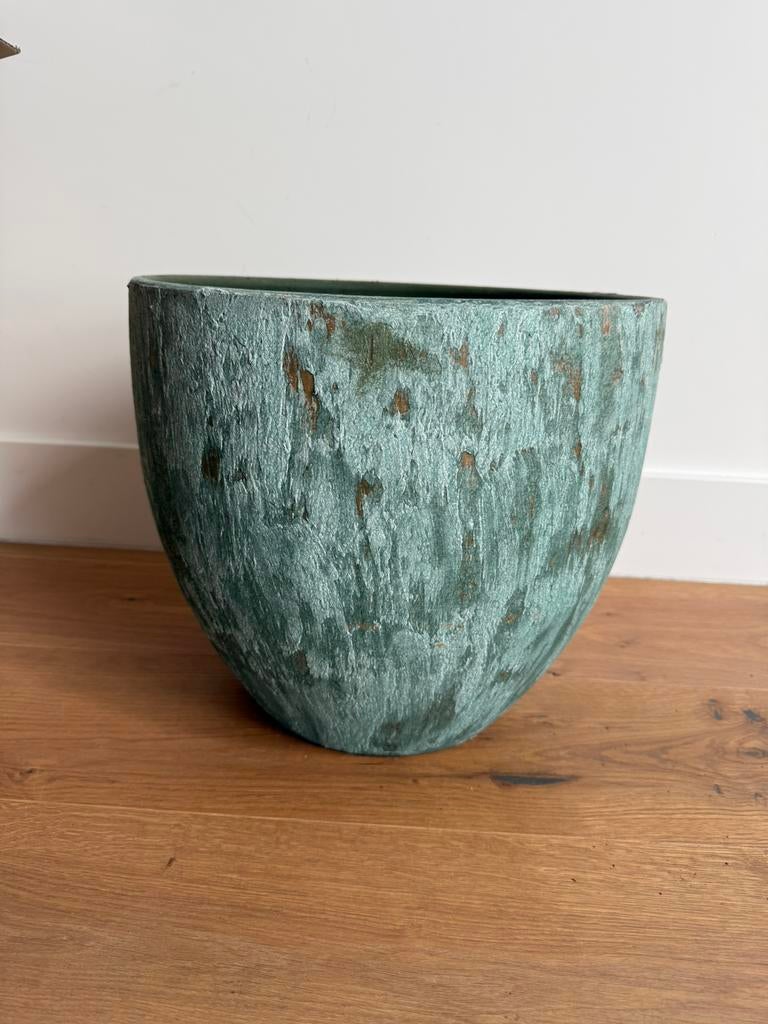 Bloempot groen gemeleerd binnen gebruik, Ophalen, Aardewerk of Porselein, Zo goed als nieuw, Minder dan 50 cm