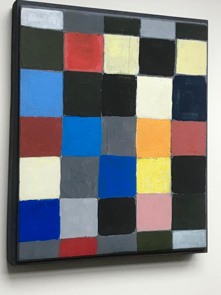JCJ Vanderheijden, beschilderd paneel, checkerboard 7 x 5, Antiek en Kunst, Kunst | Schilderijen | Modern, Ophalen
