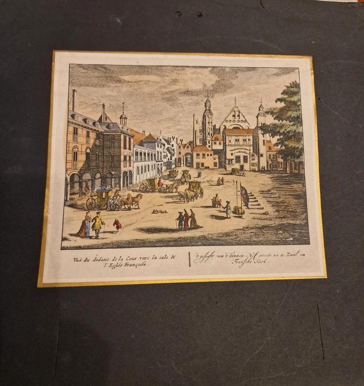 Historische prent Binnenhof, Antiek en Kunst, Kunst | Etsen en Gravures, Ophalen of Verzenden