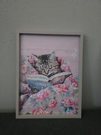 Kattenkunst tabby cat in taupe lijst 30x40 cm, Ophalen of Verzenden