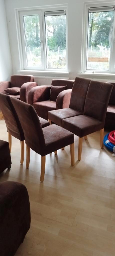 Complete Leren/Suède Sofa, lounge stoelen set met Poef!, Huis en Inrichting, Banken | Sofa's en Chaises Longues, 75 tot 100 cm