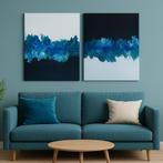 Tweeluik schilderij | Abstract | 40x50 | blauw, Ophalen of Verzenden