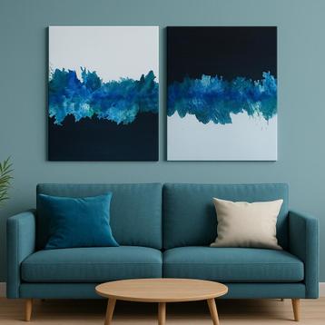 Tweeluik schilderij | Abstract | 40x50 | blauw beschikbaar voor biedingen