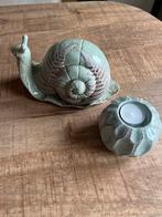 Keramiek Slak Beeld met Theelichthouder, Overige materialen, Ophalen of Verzenden, Zo goed als nieuw, Groen