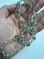 Prachtige ketting van roze/ groene lampwork kralen. Handmade, Ophalen of Verzenden, Zo goed als nieuw, Roze, Overige materialen