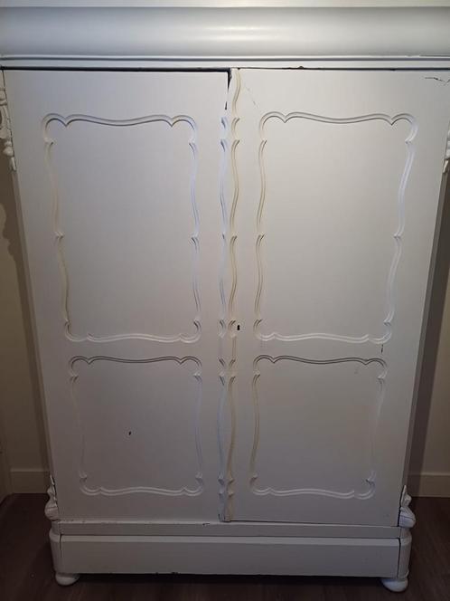Antieke Kledingkast Wit, Huis en Inrichting, Kasten | Kledingkasten, Gebruikt, 150 tot 200 cm, 100 tot 150 cm, 50 tot 75 cm, Met lade(s)
