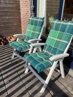 2 witte degelijke Tuinsstoelen in goede staat, Ophalen, Gebruikt, Kunststof, Verstelbaar
