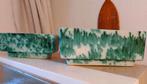 Rechthoek cactus bloempot Vintage set groen wit, Ophalen, Binnen, Zo goed als nieuw, Aardewerk