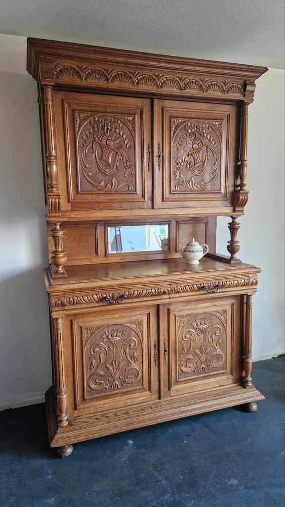 Antieke Franse Buffetkast met Spiegelglas, Antiek en Kunst, Antiek | Meubels | Kasten, Ophalen