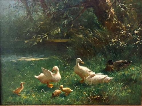 Constant Artz  ''  eendenfamilie in het gras'', Antiek en Kunst, Kunst | Schilderijen | Klassiek, Ophalen of Verzenden