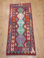 Handgeweven oosterse wollen kelim loper 192x83, Huis en Inrichting, Stoffering | Tapijten en Kleden, Info@SlatsAntiek.nl, Crème