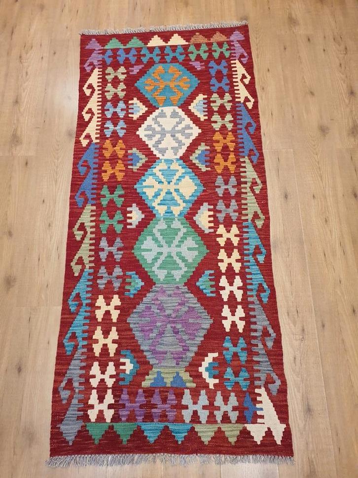 Handgeweven oosterse wollen kelim loper 192x83, Huis en Inrichting, Stoffering | Tapijten en Kleden, Nieuw, 50 tot 100 cm, 150 tot 200 cm