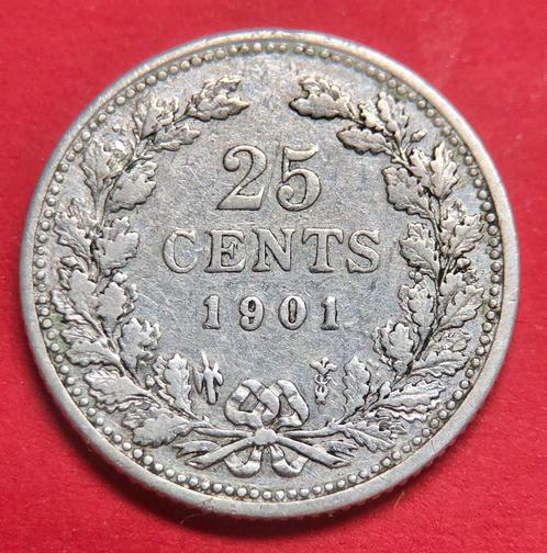 25 cent 1901. Fr+, Postzegels en Munten, Munten | Nederland, Losse munt, 25 cent, Koningin Wilhelmina, Zilver, Ophalen of Verzenden