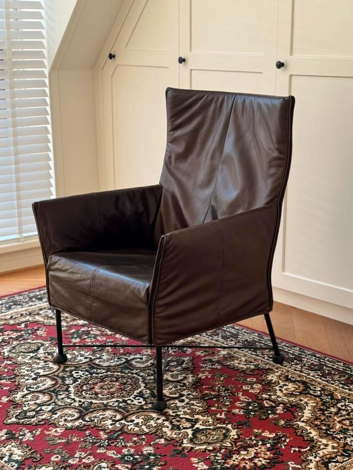 1x Montis CHARLY design fauteuil – Bruin buffel leder, Huis en Inrichting, Fauteuils, Zo goed als nieuw, Leer, Metaal, 50 tot 75 cm