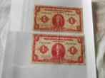2 stuks 1 gulden bankbiljetten 1943, Postzegels en Munten, Bankbiljetten | Nederland, Verzenden, 1 gulden, Setje