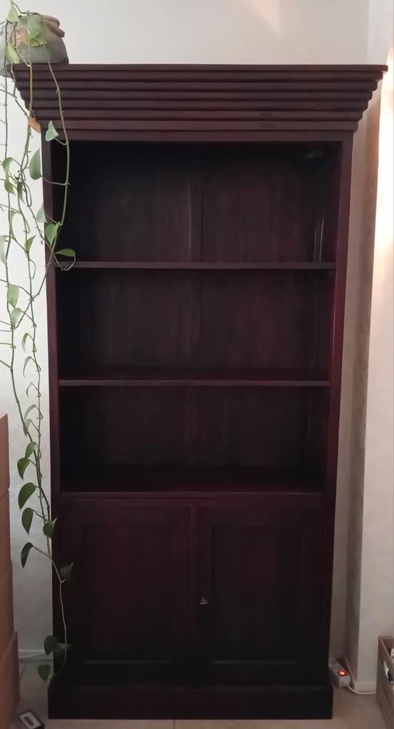 Koloniaal Teak Kabinet / Boekenkast - Grote Lijst, Huis en Inrichting, Kasten | Boekenkasten, Gebruikt, 100 tot 150 cm, 150 tot 200 cm