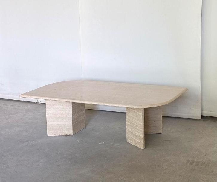 Vintage travertine “teadrop” coffeetable, 1980’s, Antiek en Kunst, Antiek | Meubels | Tafels, Ophalen of Verzenden