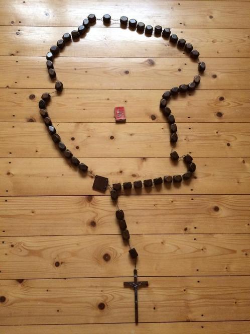 Lange grote rozenkrans paternoster gebedssnoer blokjes koord, Sieraden, Tassen en Uiterlijk, Kettingen, Zo goed als nieuw, Met hanger
