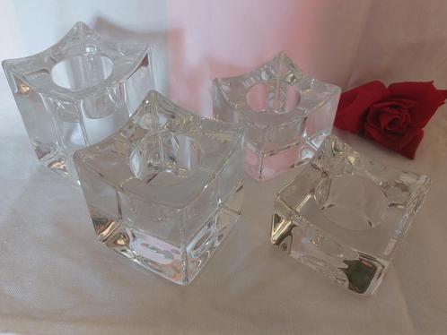 Orrefors Sweden | set van 4 kristallen waxinelicht houders, Antiek en Kunst, Antiek | Glas en Kristal, Ophalen of Verzenden