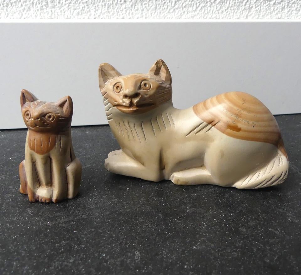 Vintage kattenbeeldjes stenen poezenbeeldjes steen, Verzamelen, Ophalen of Verzenden, Gebruikt, Dier