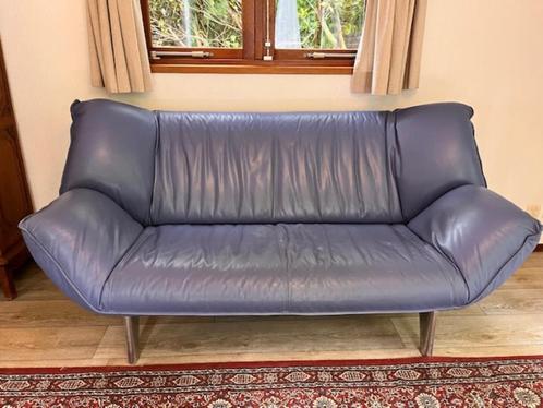 Leolux, Tango, twee zitsbank, blauw leder, Huis en Inrichting, Banken | Bankstellen, Gebruikt, Rechte bank, Tweepersoons, 150 tot 200 cm