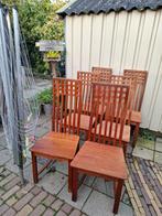 6 Teakhouten Eetkamerstoelen, Huis en Inrichting, Stoelen, Ophalen of Verzenden, Bruin, Vier