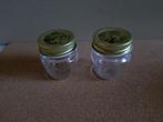 te koop 2 x kleine voorraadpotjes circa 6,5 x 5,5 cm, Ophalen, Zo goed als nieuw, Glas, Pot, Bus of Blik