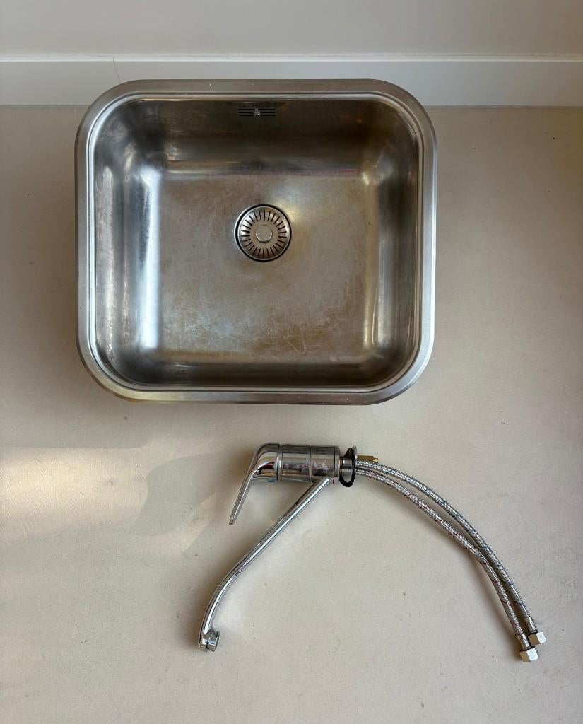 Reginox RVS spoelbak, mengkraan chroom en zeefje, Doe-het-zelf en Verbouw, Ophalen, Zo goed als nieuw, Rvs, Kraan