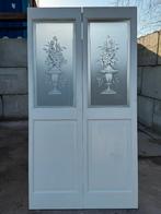 Set schuif / en-suite deuren met geëtst glas 220x119cm., Antiek en Kunst, Curiosa en Brocante, Ophalen of Verzenden