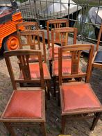 Frans eiken eetkamer stoelen 6x oranje rood, Antiek en Kunst, Antiek | Meubels | Stoelen en Banken, Ophalen of Verzenden
