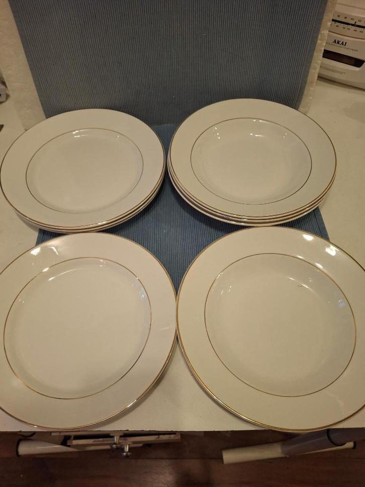 Fontebasso Treviso - 4 diepe & 4 dinerborden  gouden randjes, Antiek en Kunst, Antiek | Servies los, Ophalen of Verzenden