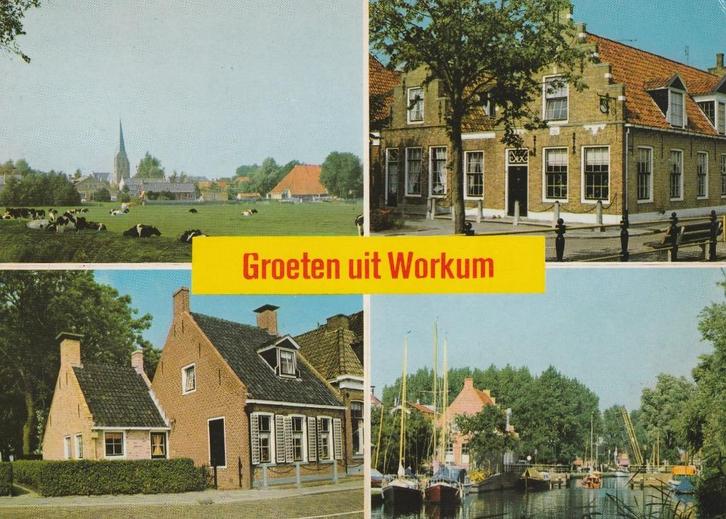 WORKUM Panorama Gevels Haven Groeten, Verzamelen, Ansichtkaarten | Nederland, Gelopen, Friesland, 1980 tot heden, Verzenden