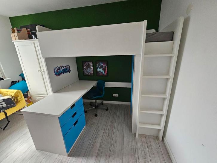 Hoogslaper met bureau en kast, Huis en Inrichting, Slaapkamer | Stapelbedden en Hoogslapers, Gebruikt, Hoogslaper, 90 cm, 200 cm
