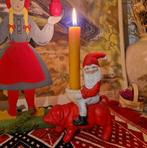 Zweedse Tomte op Varken Kabouter Kerstversiering Kandelaar, Ophalen of Verzenden, Gebruikt