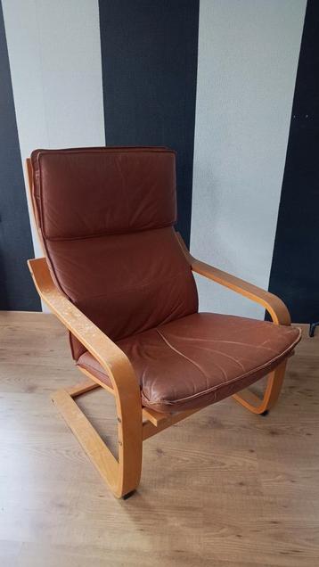 Vintage Ikea Poang stoel bruin leer jaren 80 beschikbaar voor biedingen
