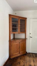 Antieke grenen hoekkast met glasdeuren, Ophalen, Gebruikt, 100 tot 150 cm, Met lade(s)