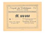 Duitsland 100.000 Mark 1923 Noodgeld Volkshauses Borna Bez., Ophalen of Verzenden, Duitsland, Los biljet