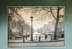 Schilderij Amsterdamse gracht met rode fiets 140x100cm., Schilderij, Zo goed als nieuw, Ophalen