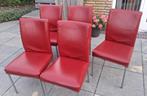 5 eetkamerstoelen rood leer, Ophalen, Gebruikt, Metaal, Vijf, Zes of meer stoelen