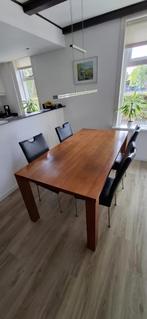 Kersenhouten eettafel met 4 leren stoelen, Huis en Inrichting, Tafels | Eettafels, Ophalen, Gebruikt, 50 tot 100 cm, 150 tot 200 cm