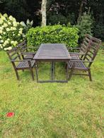 Houten tuinset , uitklapbare tafel en 4 stoelen, Tuin en Terras, Tuinsets en Loungesets, Ophalen, Gebruikt, Hout