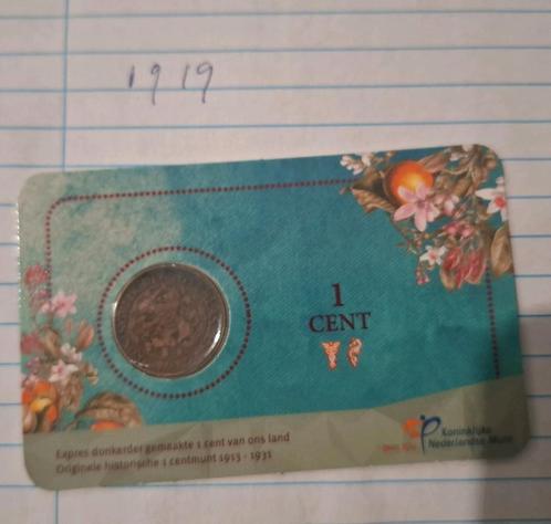 Coincard Wilhelmina 1 cent 1919, Postzegels en Munten, Munten | Nederland, Losse munt, 1 cent, Koningin Wilhelmina, Ophalen of Verzenden
