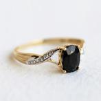 Vintage 9ct goud ring Saffier & Diamant - 17,75, Ophalen of Verzenden, Zo goed als nieuw, 17 tot 18, Met edelsteen